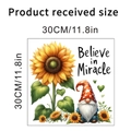 Detail view of 30cm sunflower gnome wall sticker with Believe in Miracle text - Gnome Sunflower Style (KS6807E)