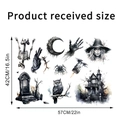 Detailed Halloween stickers layout featuring castle, pumpkin, and skeletons 57x42cm - 42*57cm