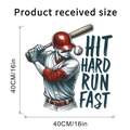 Dettaglio dell'adesivo da parete baseball con illustrazione e testo Hit Hard Run Fast - Stile A (KSY265A)