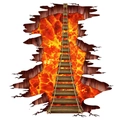 Vinilo de pared 3D con puente de madera sobre abismo de lava y efecto visual - Estilo Puente de Lava (KS6657) 60*90CM