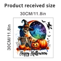 Λεπτομέρεια αδιάβροχου αυτοκόλλητου Halloween 30cm με νεκροκεφαλές και κολοκύθες - Στυλ Σκελετός Κολοκύθα (KSW34A)