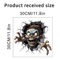 Detailed dimension guide for 3D skull wall sticker showing size of 30x30cm for Halloween - Broken Wall Zombie Style D (KSW33D)