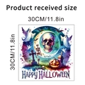 Λεπτομέρεια αυτοκόλλητου Halloween 30x30cm με σχέδια νεκροκεφαλής, κολοκύθας και νυχτερίδας - Στυλ Σκελετός Νεκροταφείου (KSW34B)