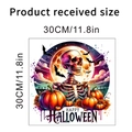 Αυτοκόλλητο Halloween 30x30cm με νεκροκεφαλή και κολοκύθες για διακόσμηση μπάνιου - Στυλ Σκελετός Μοβ Έναστρο (KSW34D)