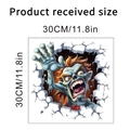 3D zombie breaking wall sticker measuring 30x30cm for Halloween fridge and bathroom decor - Broken Wall Zombie Style I (KSW33I)