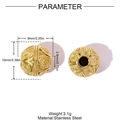Macro detail of gold stainless steel hollow bead with ornate floral texture and dimensions - Vintage Carved Hollow Style (YH1350)