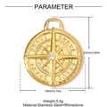 Gold stainless steel compass pendant with BRAVE engraving and star rhinestone detail - Brave Starburst Compass (YH1415)