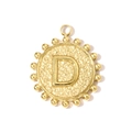 Detailed close-up of golden stainless steel round pendant with letter D and beaded edge - Letter D(YH1339-D)