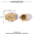 Detailed view of hollow heart-shaped gold charm with zircon and pearl, 6mm hole size - Rhinestone Artificial Pearl Embossed Style (YH1353)
