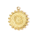 Macro view of golden letter G pendant with hammered texture and beaded border - Letter G(YH1339-G)