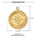 Detailed view of 15mm stainless steel star compass pendant with exact product dimensions - Beaded Edge Star Pattern (YH1419)