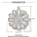 Silver daisy pendant in brushed stainless steel with crystal center and dimensions - Daisy Style (YH1458)