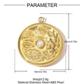 Macro detail of marine-style gold pendant with embossed shell and pearl on stainless steel - Marine Style Round Design (YH1469)