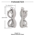 Gedetailleerde maattabel voor roestvrijstalen 3D-bril hanger met precieze afmetingen - Zilveren Bril Stijl (YH1396-1)