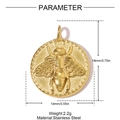 Gold stainless steel honey bee pendant for DIY necklaces 14mm round animal jewelry charm - Bee Relief Style (YH1470)