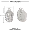 Gepolijste roestvrijstalen Boeddha-kop hanger met gravure en afmetingen - Zilveren Boeddhahoofd Stijl (YH1397)