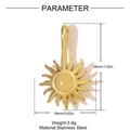Technical drawing showing dimensions and material of the gold sun compass pendant - Sun Ray Radiant Pendant (YH1422)