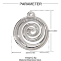 Technical size guide for silver stainless steel spiral pendant showing dimensions and weight - Spiral Style (YH1463)
