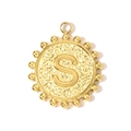 Detail of round golden S-letter pendant with beaded edges and polished metallic finish - Letter S(YH1339-S)