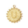 Detailed view of a gold square charm with embossed letter U and hammered metal texture - Letter U(YH1339-U)