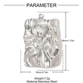 Detailed view of silver stainless steel rectangular pendant with rose relief and dimensions - Rose Relief Style (YH1465)