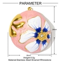 Detail of pink enamel round flower pendant with blue petals and a central rhinestone - Pink Flower Style (YF965-1)