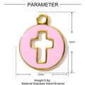 Pendentif croix cœur en émail rose et acier inoxydable doré avec dimensions 12x14mm - Style Croix Rose (YF955-2)