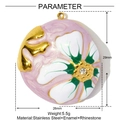 Detailed parameter view of a 26mm enamel floral pendant with rhinestone and gold accents - Purple Flower Style (YF965-2)