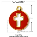Détail du pendentif croix ronde 14x12mm en émail rouge et acier inoxydable doré - Style Croix Rouge (YF955-3)