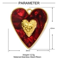 Detailed size parameter view of red resin heart pendant with dimensions 42mm by 38mm - Medium / Red Heart Style (YF977-2)