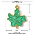 Detail showing 16mm x 13mm maple leaf pendant dimensions in green enamel and steel - Green Maple Leaf (YF948-1)