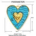 Blue resin heart pendant with gold detailing and stainless steel edges 42x38mm - Medium / Sky Blue Heart Style (YF977-5)