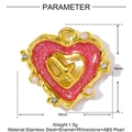 Detail showing dimensions of heart-shaped gold pendant with pink enamel and pearls - Pink Symbol Heart (YF949-2)