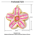 Detailed view of lavender enamel flower pendant with natural stone and steel base - Medium / Light Purple Flower Style (YF978-1)
