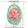 Detailed view of oval rose pendant with dimensions 31x20mm and enamel finish - Pink Blue Rose Style (YF967-2)