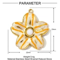 Detail of pink floral pendant with enamel petals and gold stainless steel edges - Medium / Light Pink White Flower Style (YF978-2)