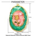 Detailed specs of oval stainless steel rose pendant with pink enamel and 31mm size - Pink Green Rose Style (YF967-3)