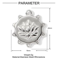 Detaillierte Maße und Gewicht für den Edelstahl Lotus-Anhänger mit kleinen Kristallen - Silber Relief Lotus Rund (YF1015-1)