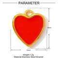 Detail of red enamel heart pendant with gold stainless steel edges showing dimensions - Red Enamel Heart Style (XF852)