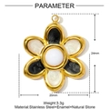 Detailed parameter view of gold floral stainless steel pendant with black and white enamel - Medium / Black White Flower Style (YF979-1)