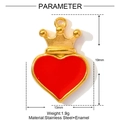 Macro view of crown red heart pendant with size dimensions 19mm by 13mm in stainless steel - Crown Red Heart Style (XF853)