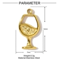 Detailed size parameters of 14mm golden stainless steel wine glass pendant accessory - Gold Wine Glass Style (YF1009-2)