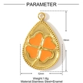 Detaillierte Parameteransicht von Edelstahl-Emaille-Glücksklee-Herzanhänger 18x12mm - Oranges Emaille Kleeblatt Wassertropfen (YF1016-2)