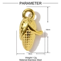 Detailed parameter view of 16mm gold corn pendant in stainless steel with size and weight - Gold Corn Style (YF1011)