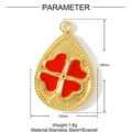 Technische specificaties en afmetingen van de gouden roestvrijstalen rode klaver hanger - Rood Emaille Klavertje Waterdruppel (YF1016-3)