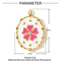 Gedetailleerd beeld van roze emaille bloemenhanger van roestvrij staal met maten - Roze Emaille Bloem Ovaal (YF1017-1)