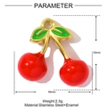 Detail view of 15mm red enamel cherry pendant in stainless steel with size parameters - Double Cherry Style (YF1013)