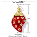 Detail of red strawberry charm with sparkling white zircons and dimensions of 29x15mm - Red Strawberry (YF1106-3)