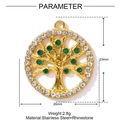 Golden Tree of Life pendant with green and white rhinestones and measurement details - Green Rhinestone Tree Of Life (XF886)