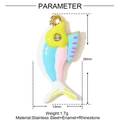 Detail view of colorful enamel fish pendant with dimensions 26mm x 13mm and 1.7g weight - Cartoon Fish Style-Yellow Blue Pink (YF1143-1)